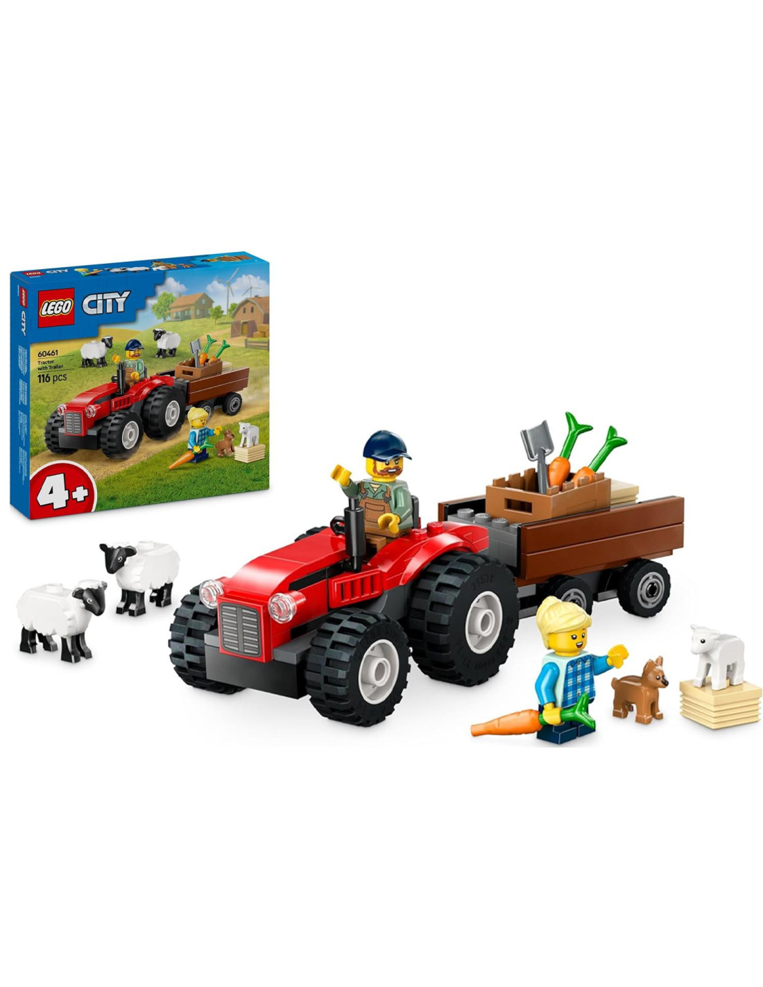 City Trattore agricolo rosso con rimorch
