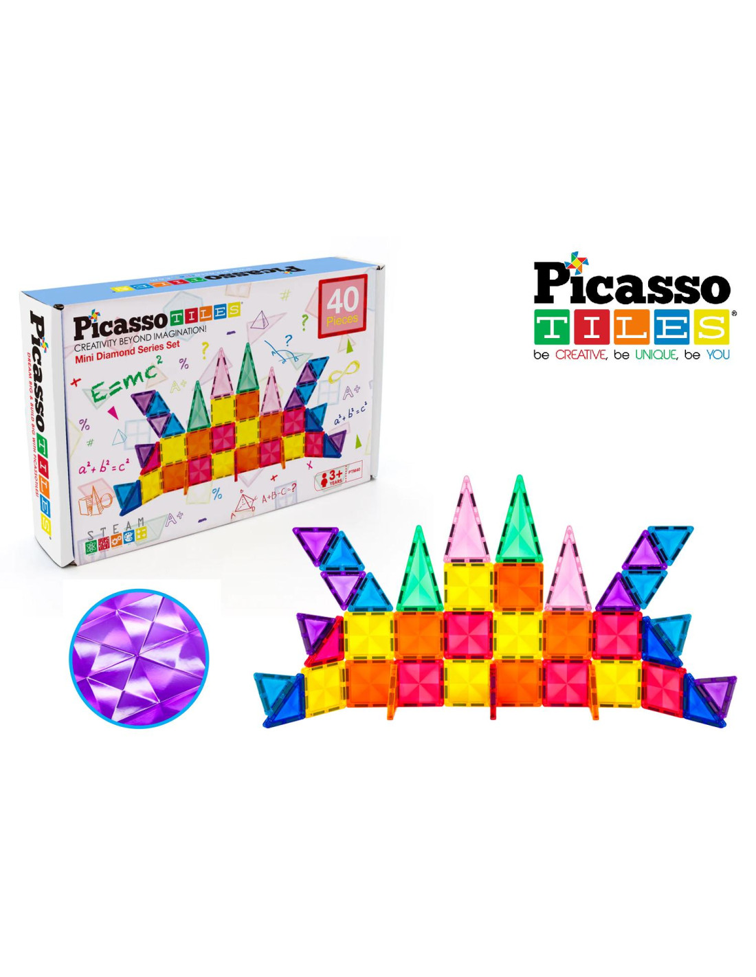 PicassoTiles Mini Diamond Travel Size 40pc Building Block Tile Set