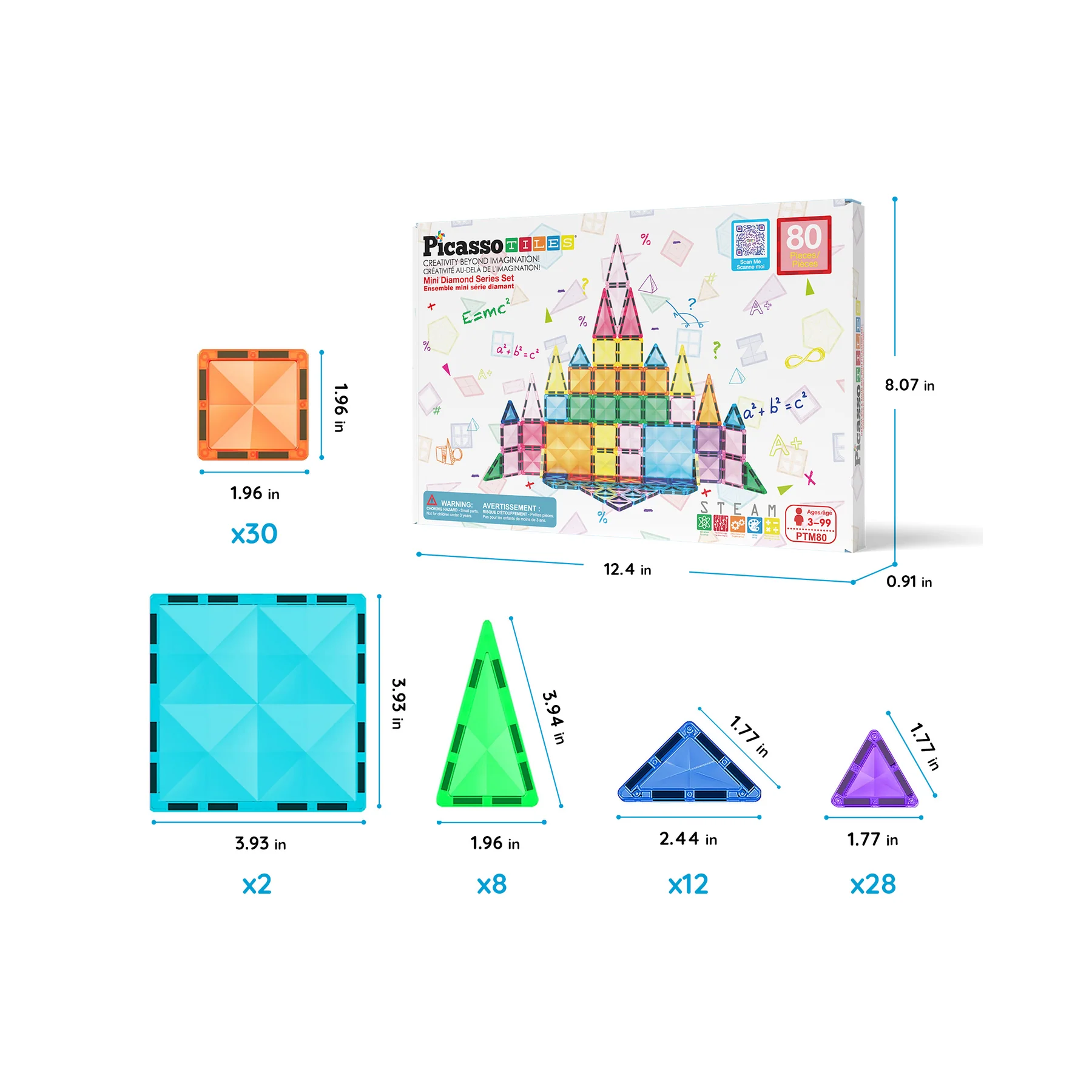 PicassoTiles Mini Diamond 80pc Travel Sized Set