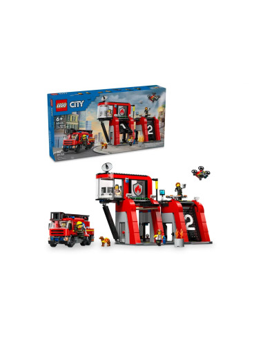 City Fire Station and Fire Engine -